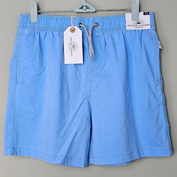 VINTAGE SUMMER Swimwear Kids Quick Dry Swim Shorts, Blue - Picture 1 of 17